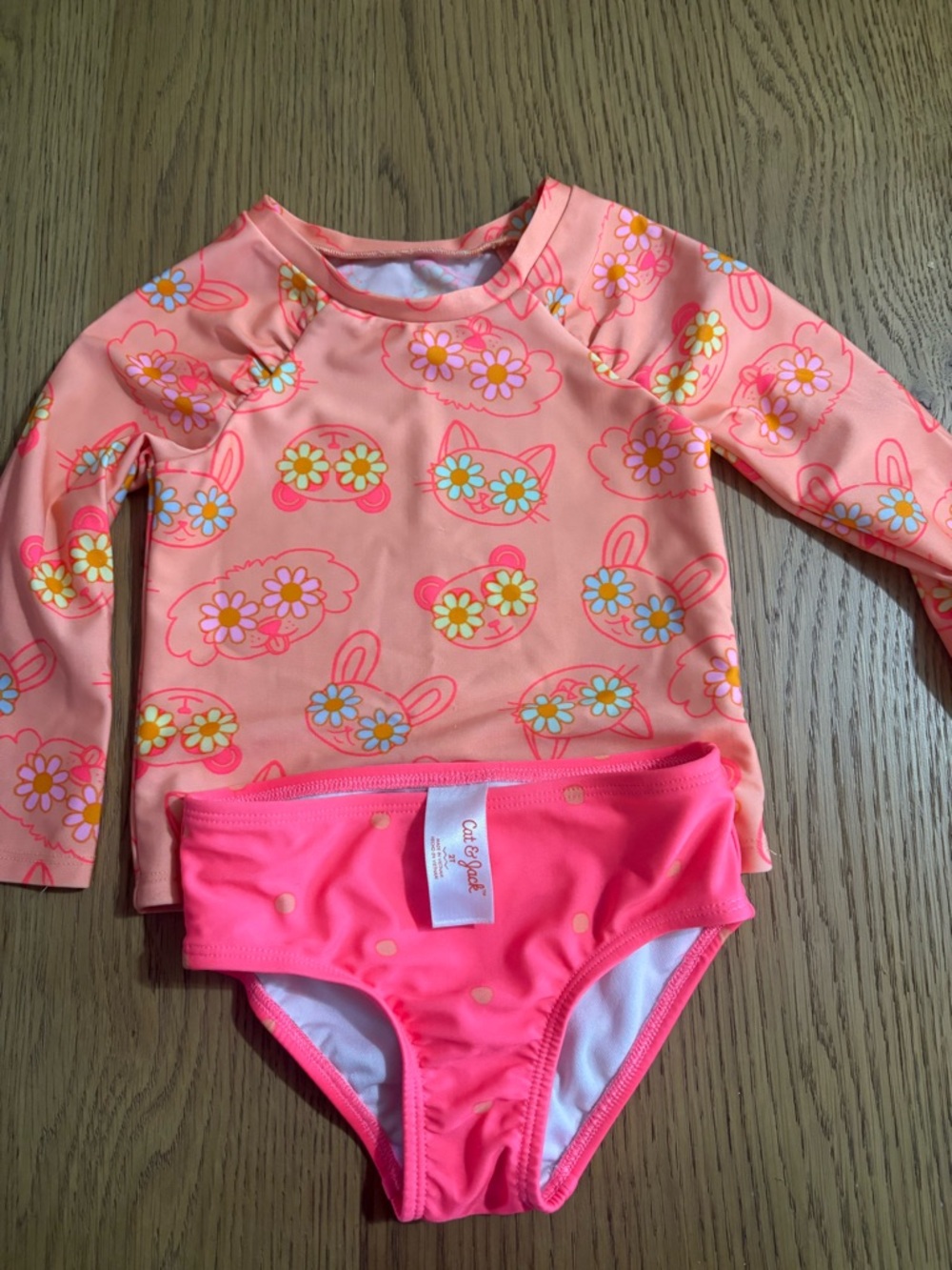 Cat & Jack Pink Floral Long-Sleeve Rash Guard Swim Set